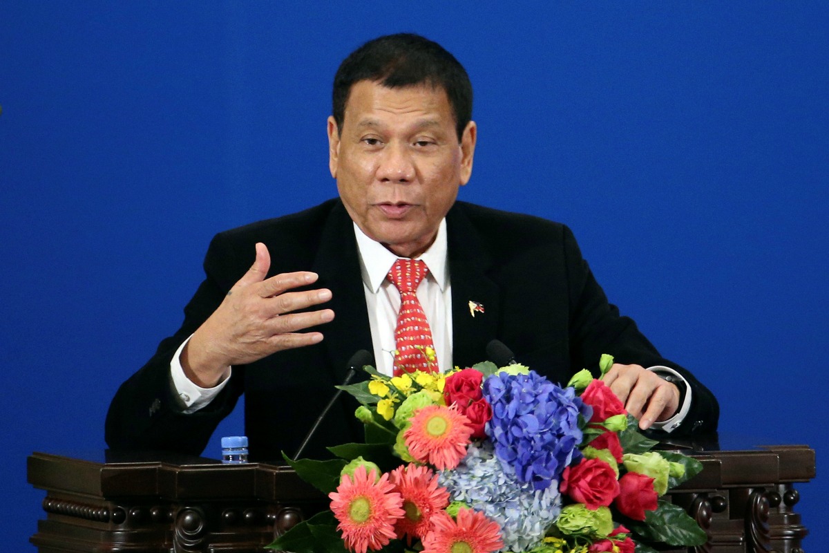 El presidente filipino Rodrigo Duterte durante un discurso en un foro en Pekín.