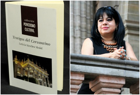 La portada de Testigos del Cervantino y su autora, la reportera de MILENIO, Leticia Sánchez Medel