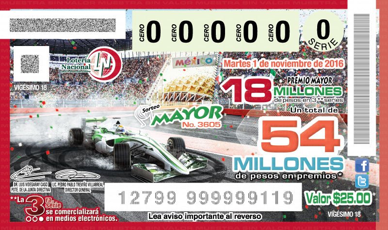 El billete de la Lotenal especial para el GP de México 