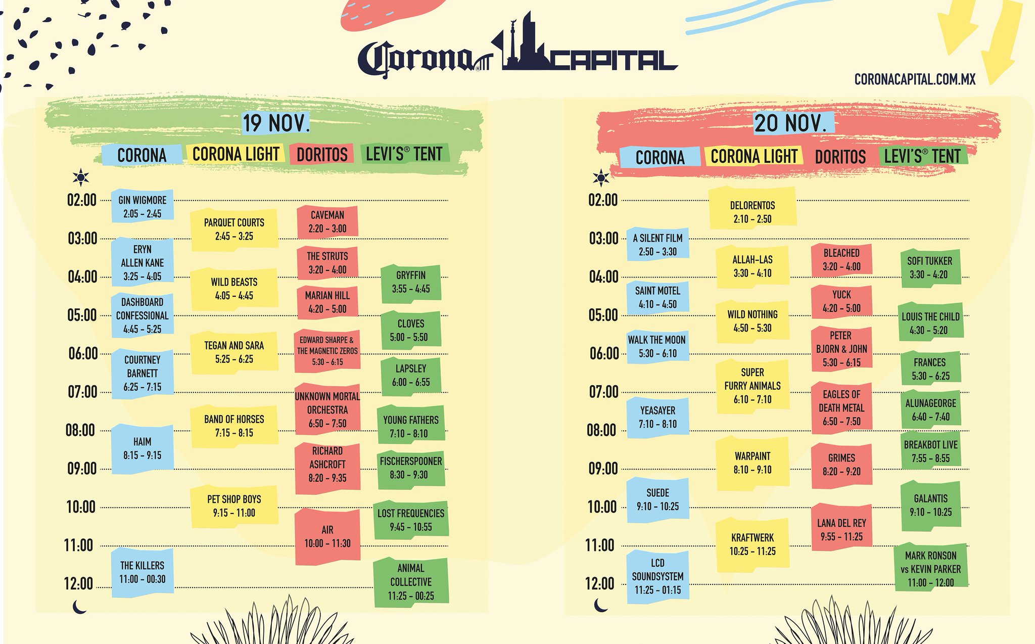 Los horarios del Corona Capital 2016.