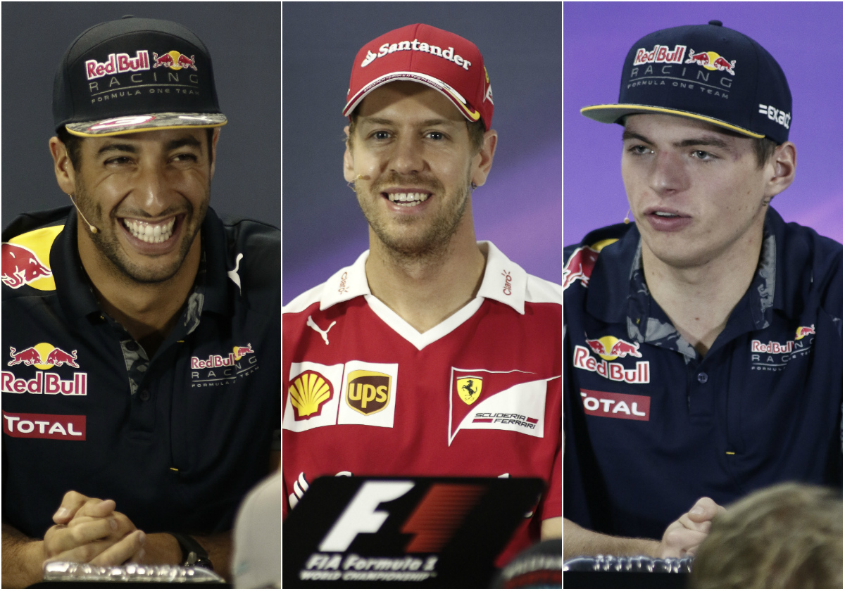 Daniel Ricciardo, Sebastian Vettel y Max Verstappen
