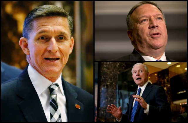 Jeff Sessions, Mike Pompeo y Mike Flynn serán integrantes del gabinete de Trump.