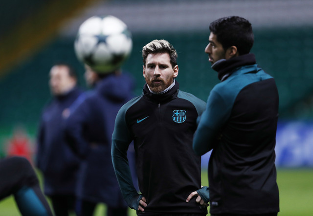 Messi y Suárez en el entrenamiento del Barcelona