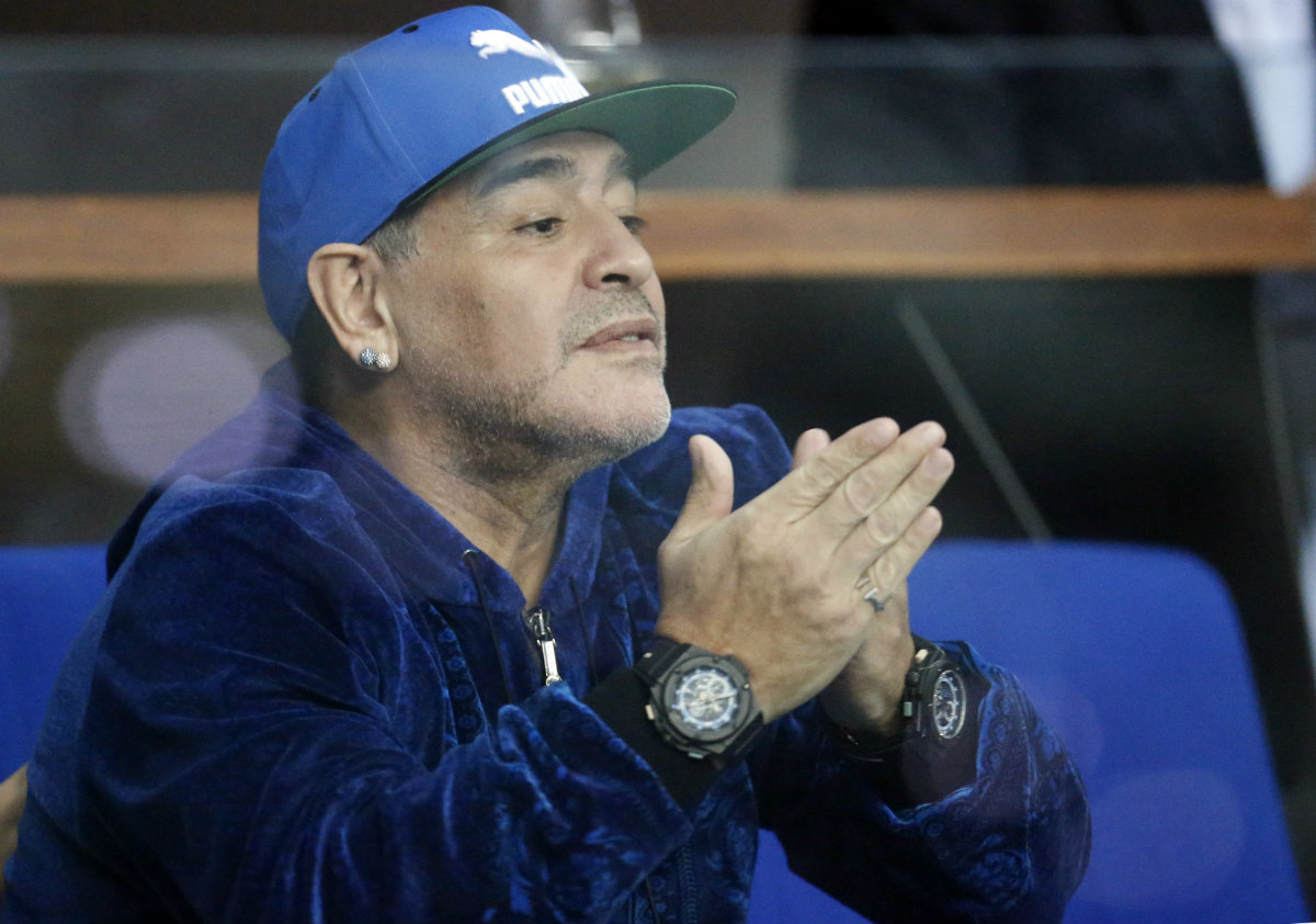 Diego Armando Maradona disfruta el partido de Del Potro