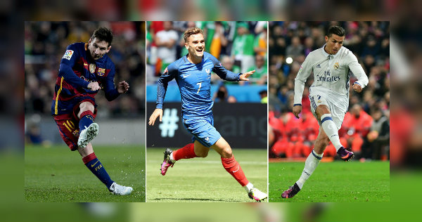 Lionel Messi, Antoine Griezmann y Cristiano Ronaldo
