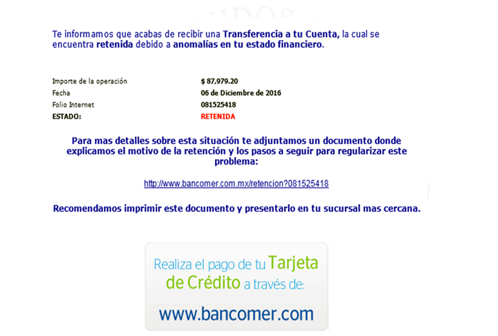 Así es como se visualiza el falso correo.