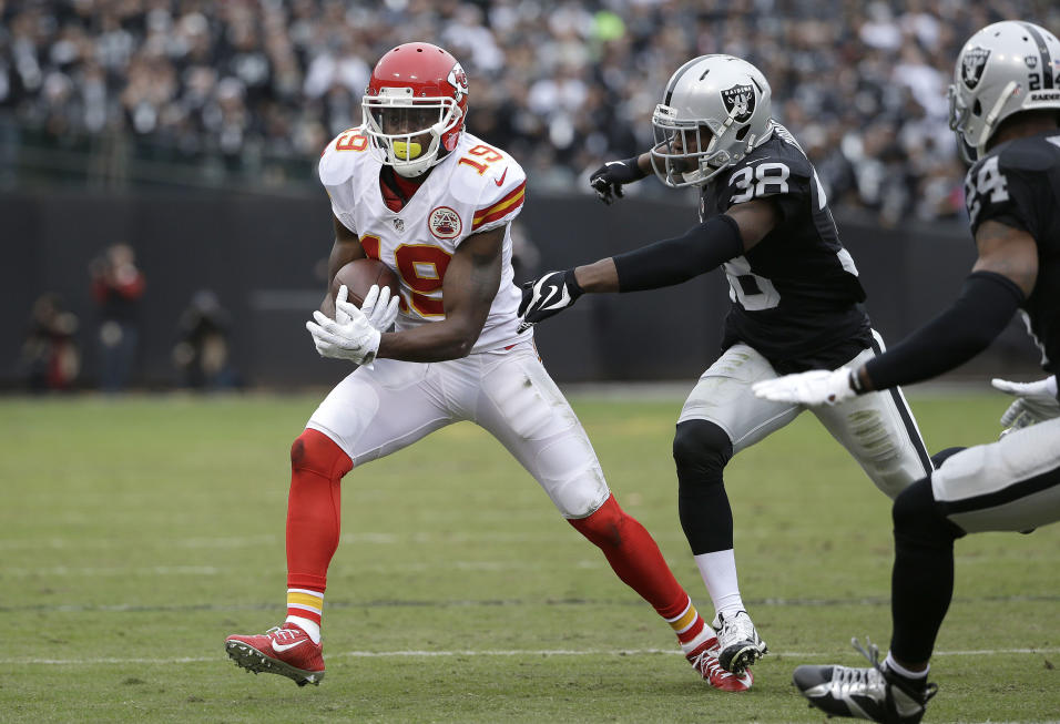 Jeremy Maclin, receptor de los Jefes, en el duelo contra Oakland de la semana 6 