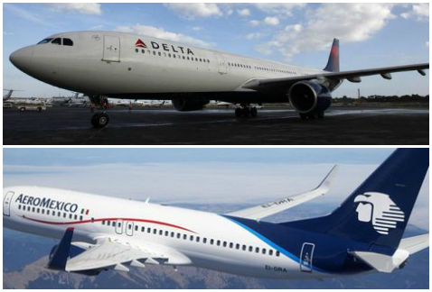 Naves de Aeroméxico y Delta.