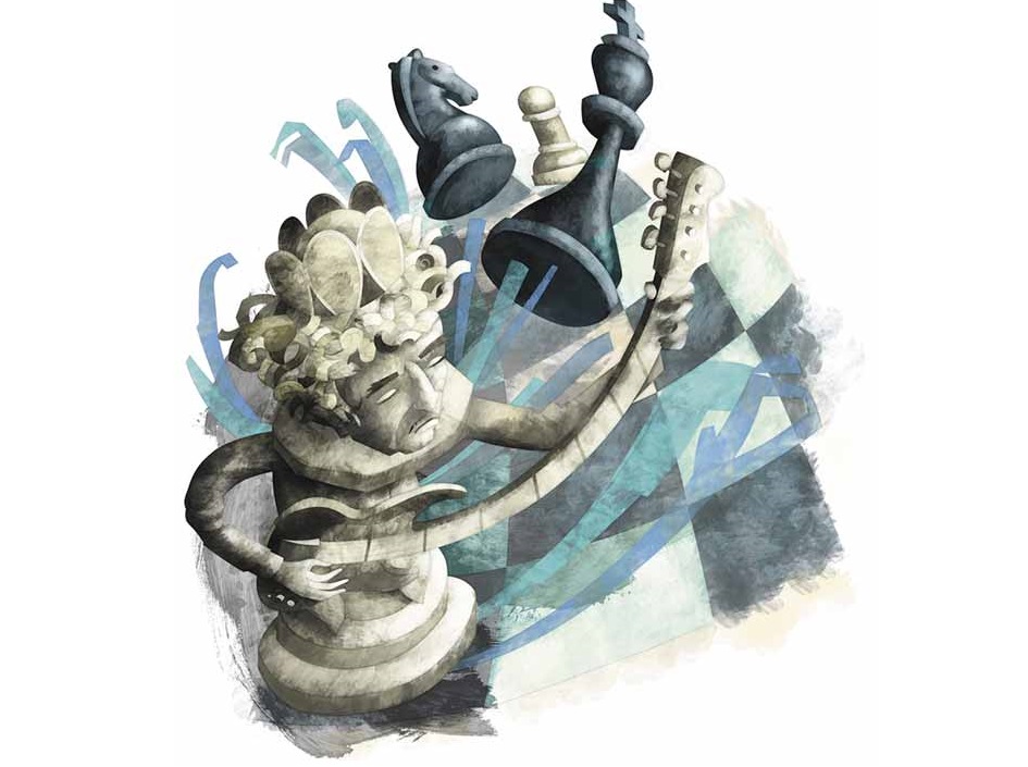 Si en algún lugar público algún extraño quiere abordarlo, saca su tablero y juega una partida contra alguno de sus músicos. 