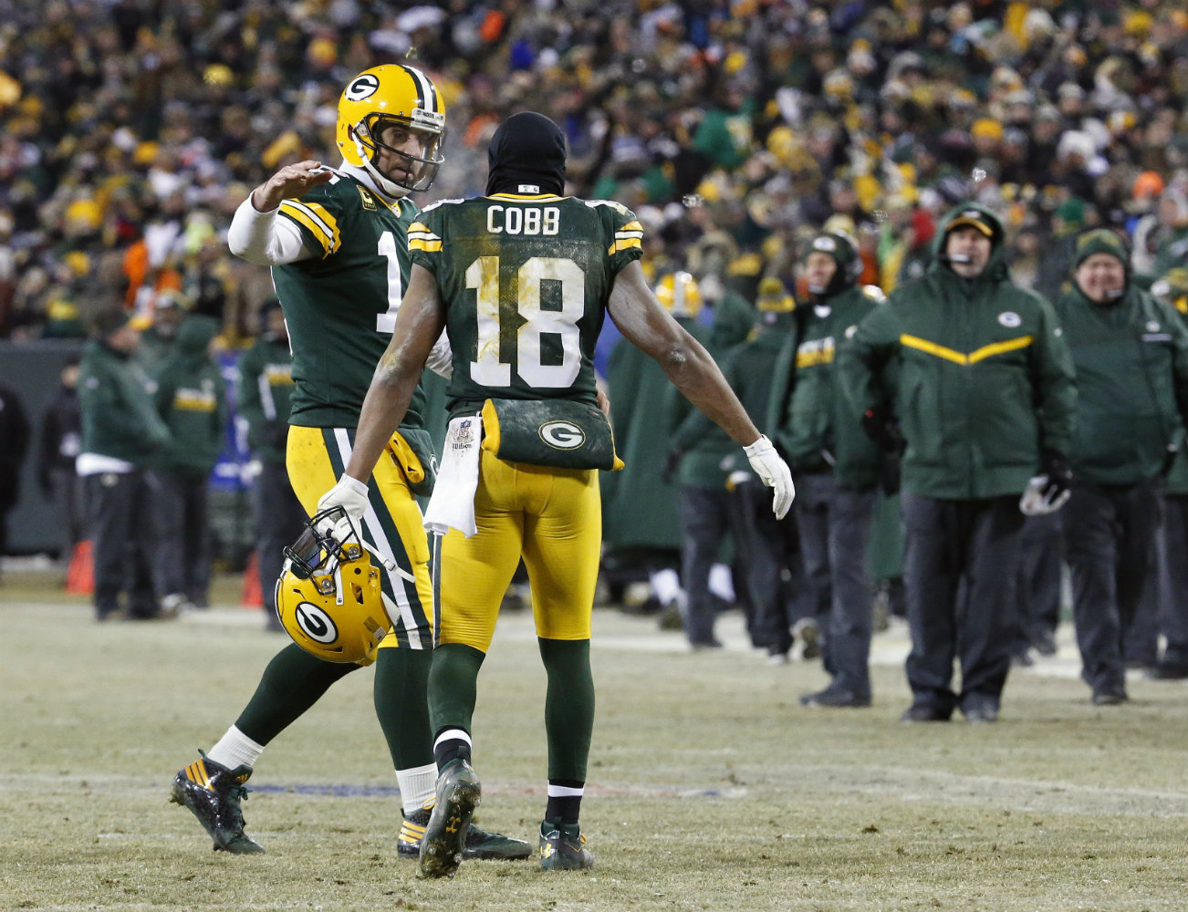 Aaron Rodgers y Randall Cobb en la victoria ante Nueva York 