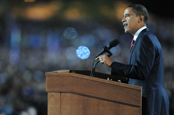 Barack Obama en un discurso en Chicago en noviembre de 2008, cuando era el candidato demócrata a la presidencia de EU.