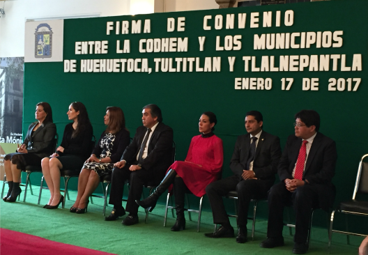 Firma de convenio de colaboración entre la Codhem, Huehuetoca, Tultitlán y Tlalnepantla para proteger a los migrantes.