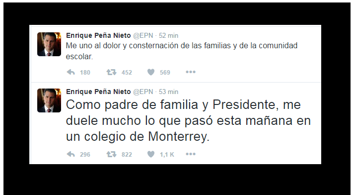 El presidente Enrique Peña Nieto lamentó el tiroteo ocurrido en un colegio en Nuevo León. 