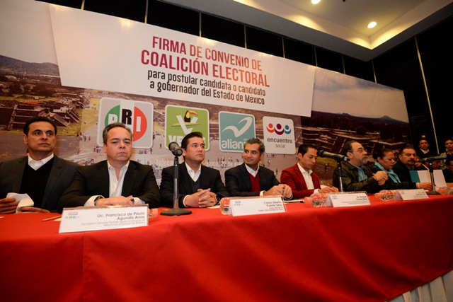 PRI, PVEM, Panal y PES irán juntos por el Estado de México. 
