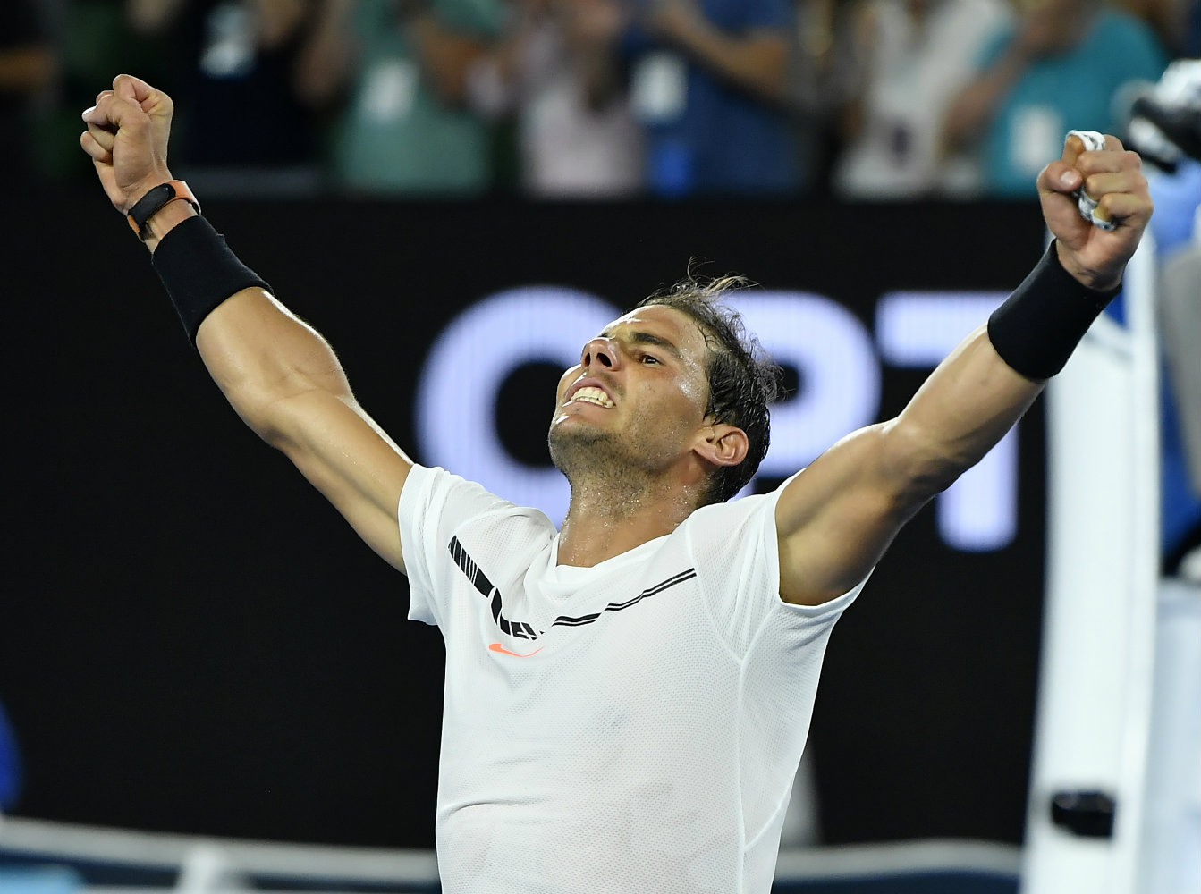 Nadal celebra su victoria ante Gael Monfils