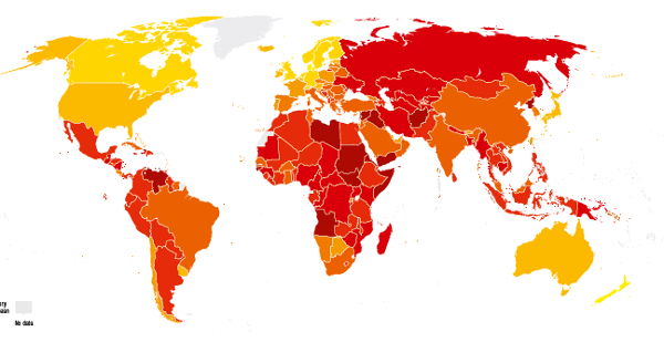 México aparece en el número 123 del  Índice de Percepción de la Corrupción.