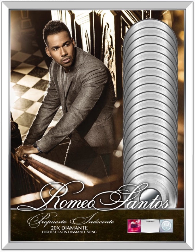 Romeo Santos recibió la certificación multidiamante por las altas ventas de su sencillo "Propuesta indecente". 