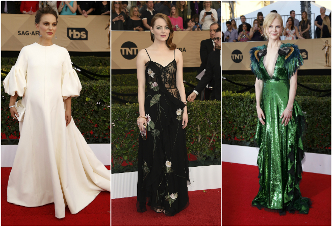 Natalie Portman, Emma Stone y Nicole Kidman acudieron anoche a los premios SAG. 