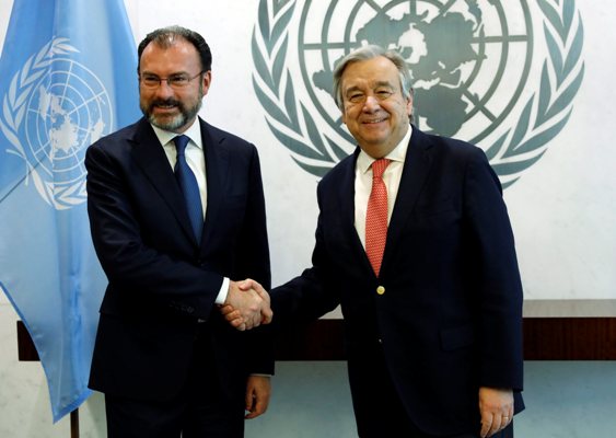El canciller Luis Videgaray y el secretario general de la ONU, António Guterres.