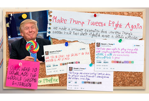 La extensión te deja cambiar la tipografía de los tuits de Trump a garabatos de un niño de ocho años. 
