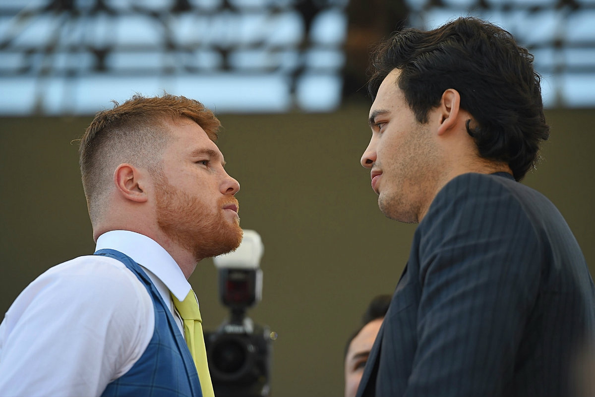 'Canelo' y Chávez Jr. durante la primera parada de su gira promocional
