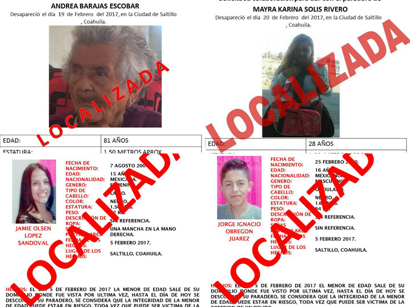 PGJE informó la localización de 4 personas de Saltillo.