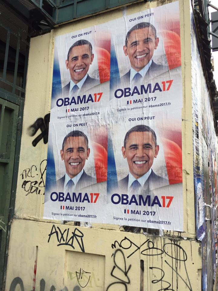 Carteles con la cara de Obama llenan varias calles de Francia.