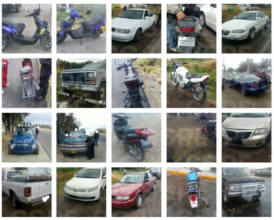 Entre los vehículos asegurados había motocicletas y camionetas.