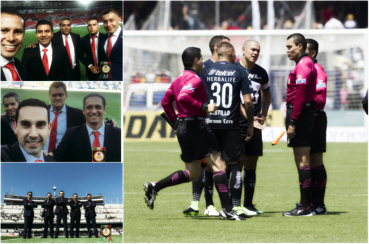 Árbitros de la Liga Mx posan antes de los partidos 