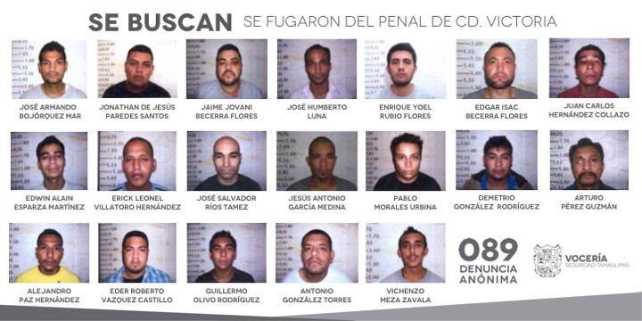 La vocería del estado publicó los nombres y fotos de los 19 prófugos. 
