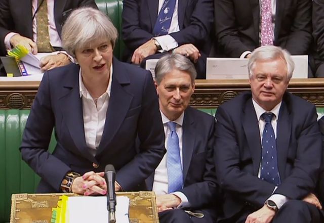 La primera ministra de Reino Unido, Theresa May, después de activar el artículo 50 del Tratado de Lisboa.