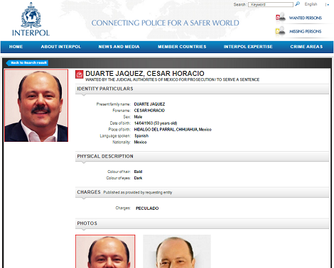 César Duarte es buscado por el delito de peculado.