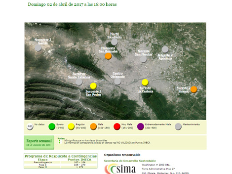 En el reporte de la calidad del aire en el área metropolitana expone que varias de las estaciones se encuentran en mantenimiento.