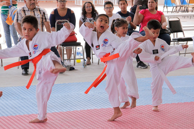 En el Colegio Meze de Torreón, se llevó a cabo el examen de promoción de grados en la escuela de taekwondo.
