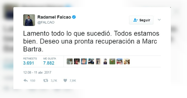 Radamel Falcao se expresó en Twitter tras la explosión que afectó al autobús del BVB