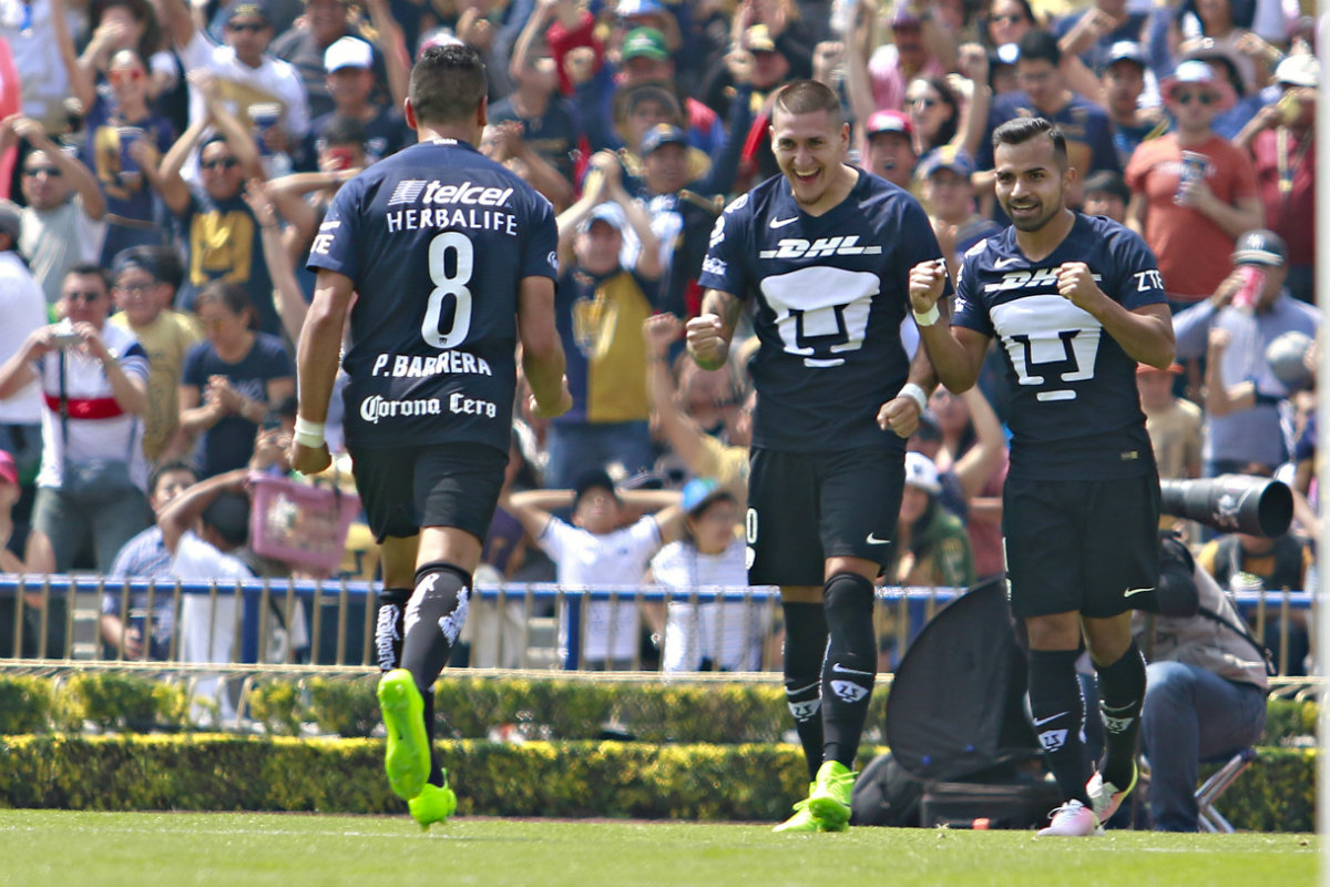 Los jugadores de Pumas festejan tras el gol de Castillo