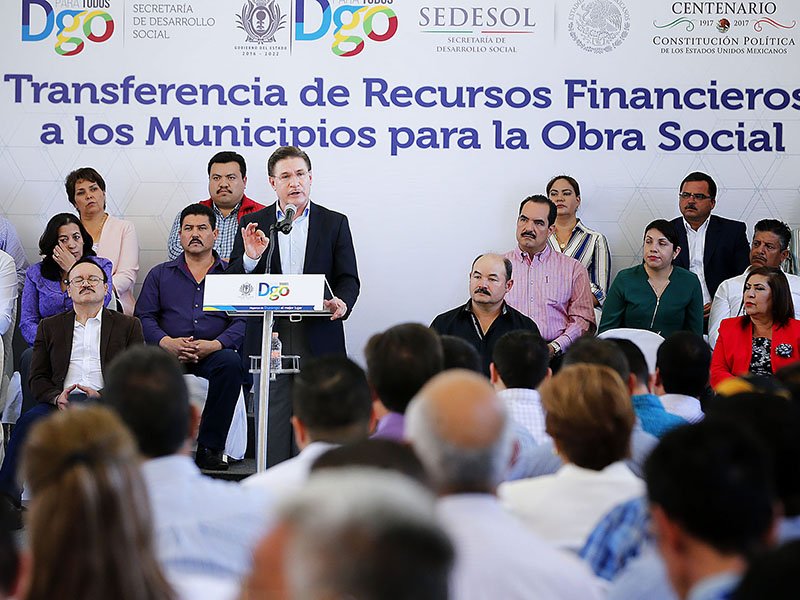 El Gobierno de Durango entregará 843 millones de pesos a 39 municipios.