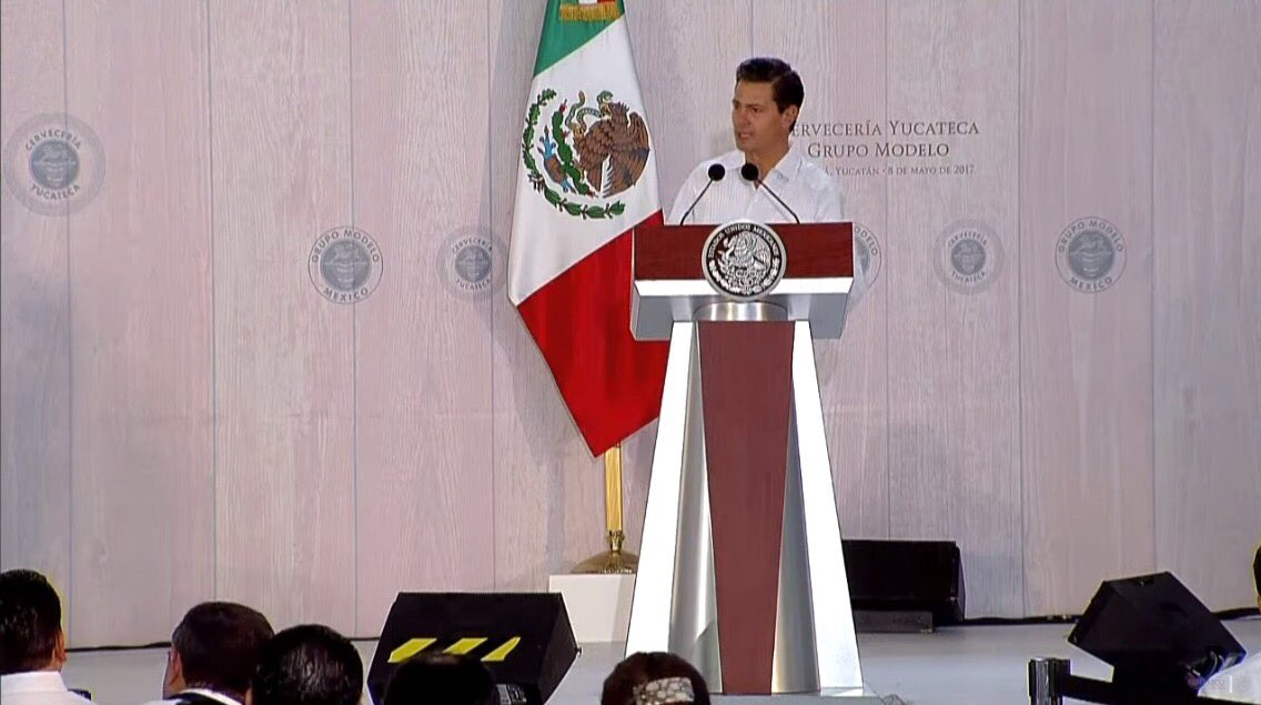 El presidente Enrique Peña Nieto, durante la inauguración de la planta de Modelo en Yucatán.