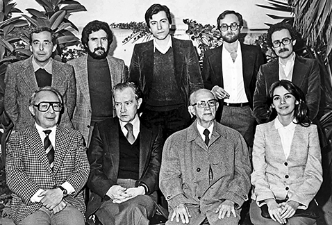 De pie. Salvador Elizondo, Eusebio Ruvalcaba, Víctor Manuel Mendiola, Bruce Swansey y Héctor Perea. Sentados. Felipe García Beraza, Juan Rulfo, Fra