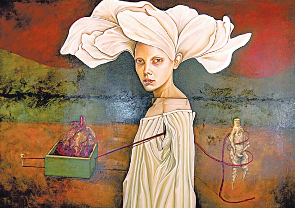 "Amordecida". Óleo y barniz de chapopote sobre tela.