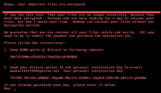 El mensaje que apareció en las computadoras afectadas con el ransomware. 