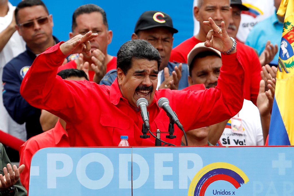 El presidente de Venezuela Nicolás Maduro mientras da un discurso.
