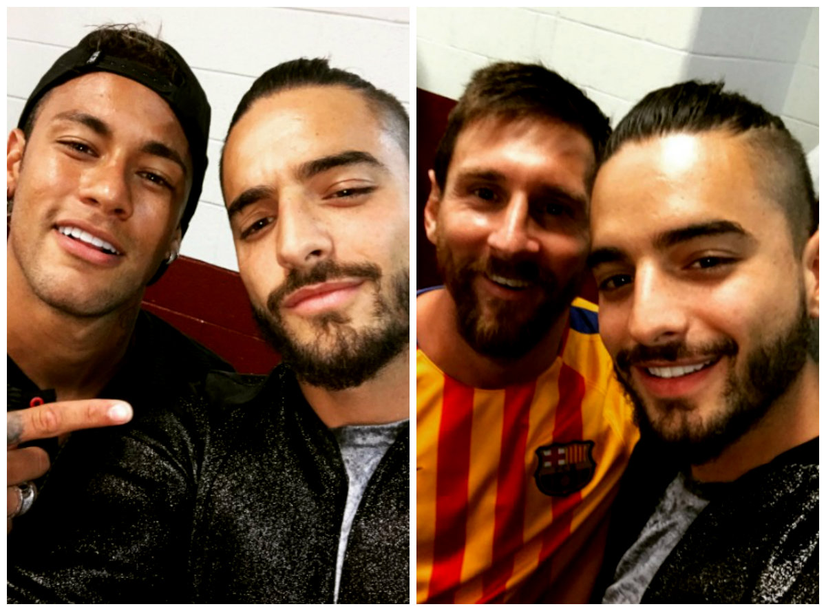 Neymar y Messi posaron con el cantante 