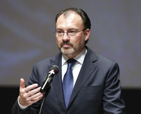 El canciller Luis Videgaray durante su participación en el foro Nikkei en Japón.