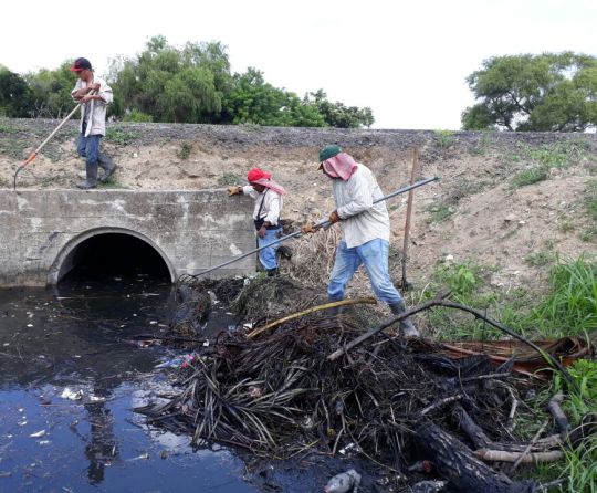 Limpieza en canales pluviales en Tampico