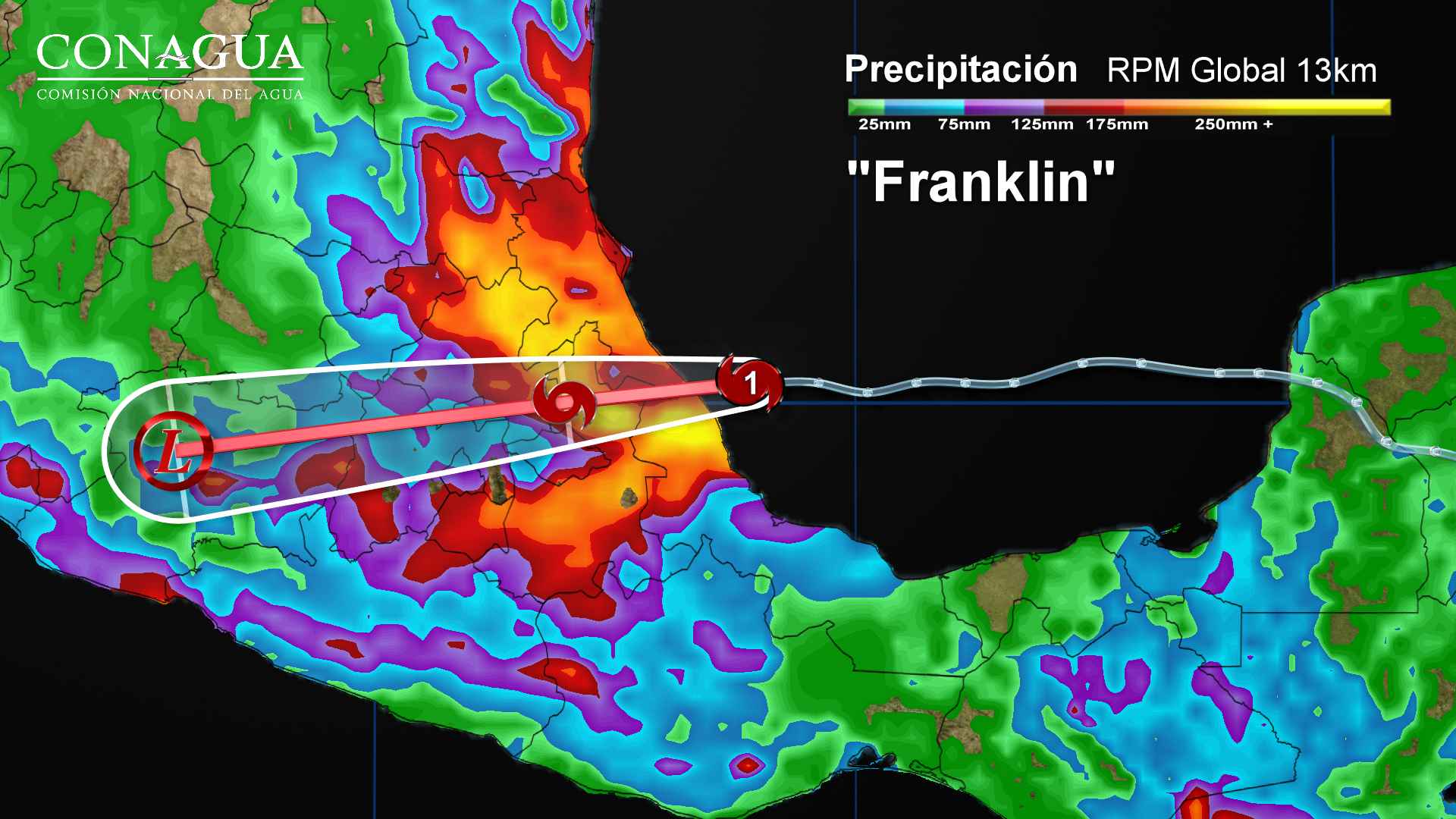 Trayectoria del huracán Franklin.