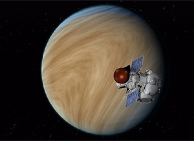 Venus cuenta con una atmósfera espesa, construida por dióxido de carbono, con nubes de gotitas de ácido sulfúrico.