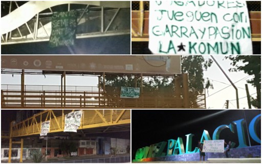 La Komún, porra oficial de Santos Laguna, colocó mantas de apoyo en puentes de la Comarca.
