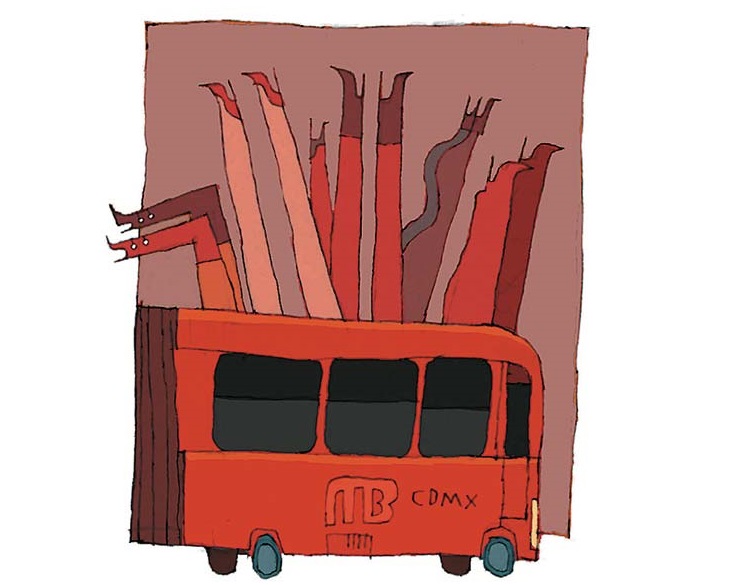 El autobús avanza, llevándose la tensión, el calor, la caldera del diablo del olor humano.