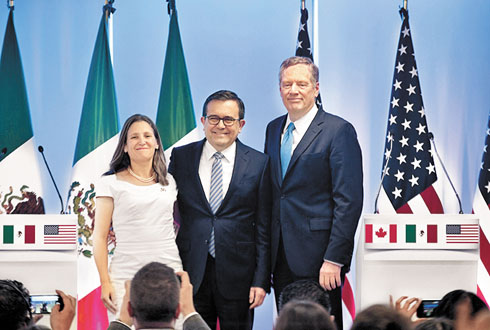 Chrystia Freeland, Ildefonso Guajardo y Robert Lighthizer. 